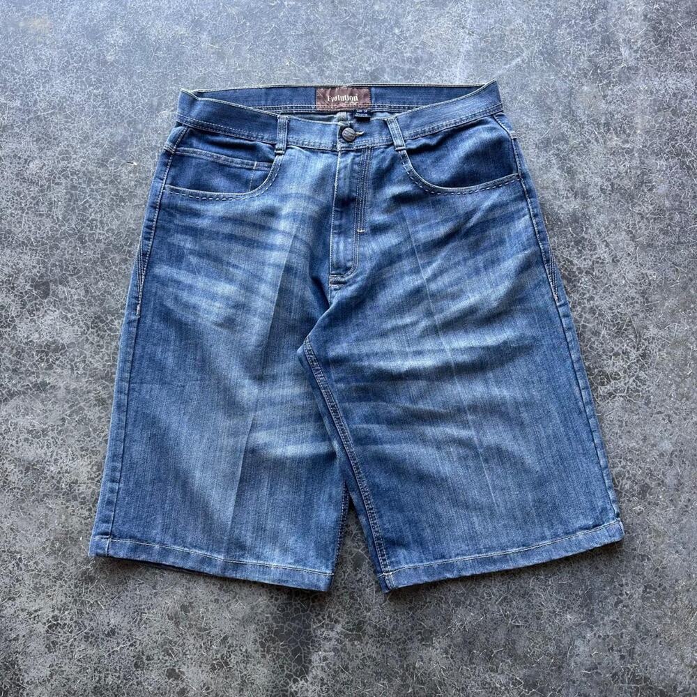 2K 2000s Evolution Hip Hop Baggy Summer Essential Faded Denim Shorts Jorts